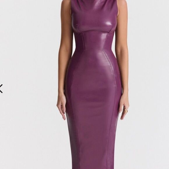 House of CB Sahara Maxi Faux Leather Sheath Dress - Size small NWT $285 - Picture 3 of 11